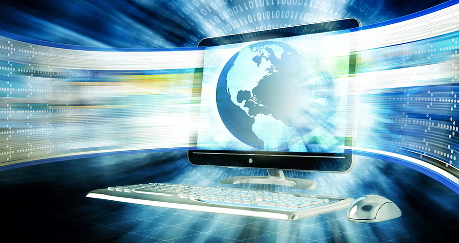 Graphic of PC flying through the internet