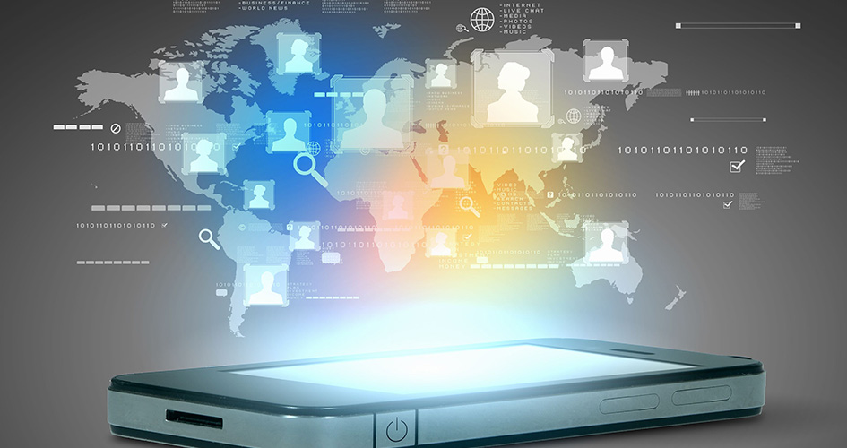 phone projecting map of the world