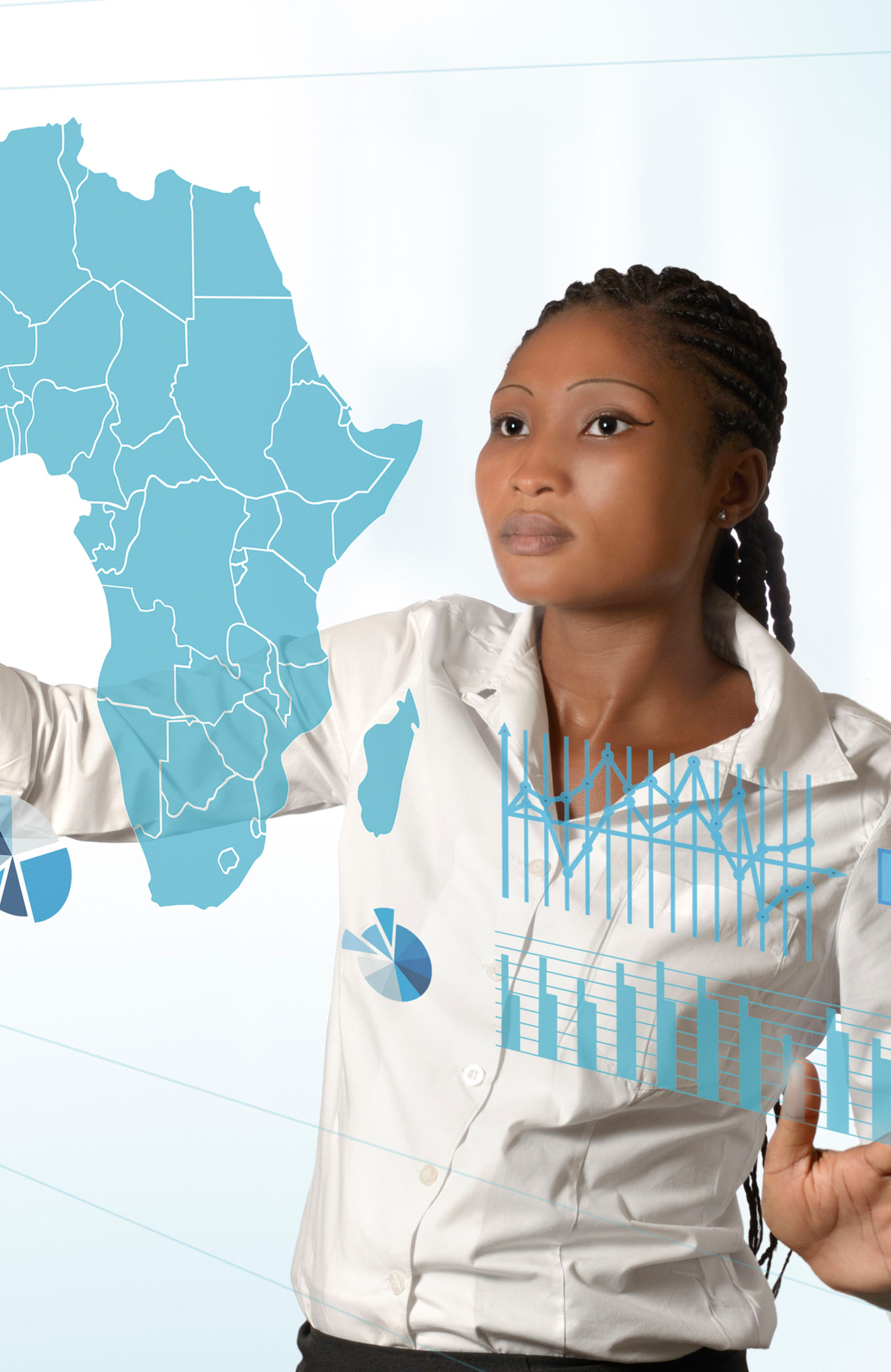 lady looking at map of Africa